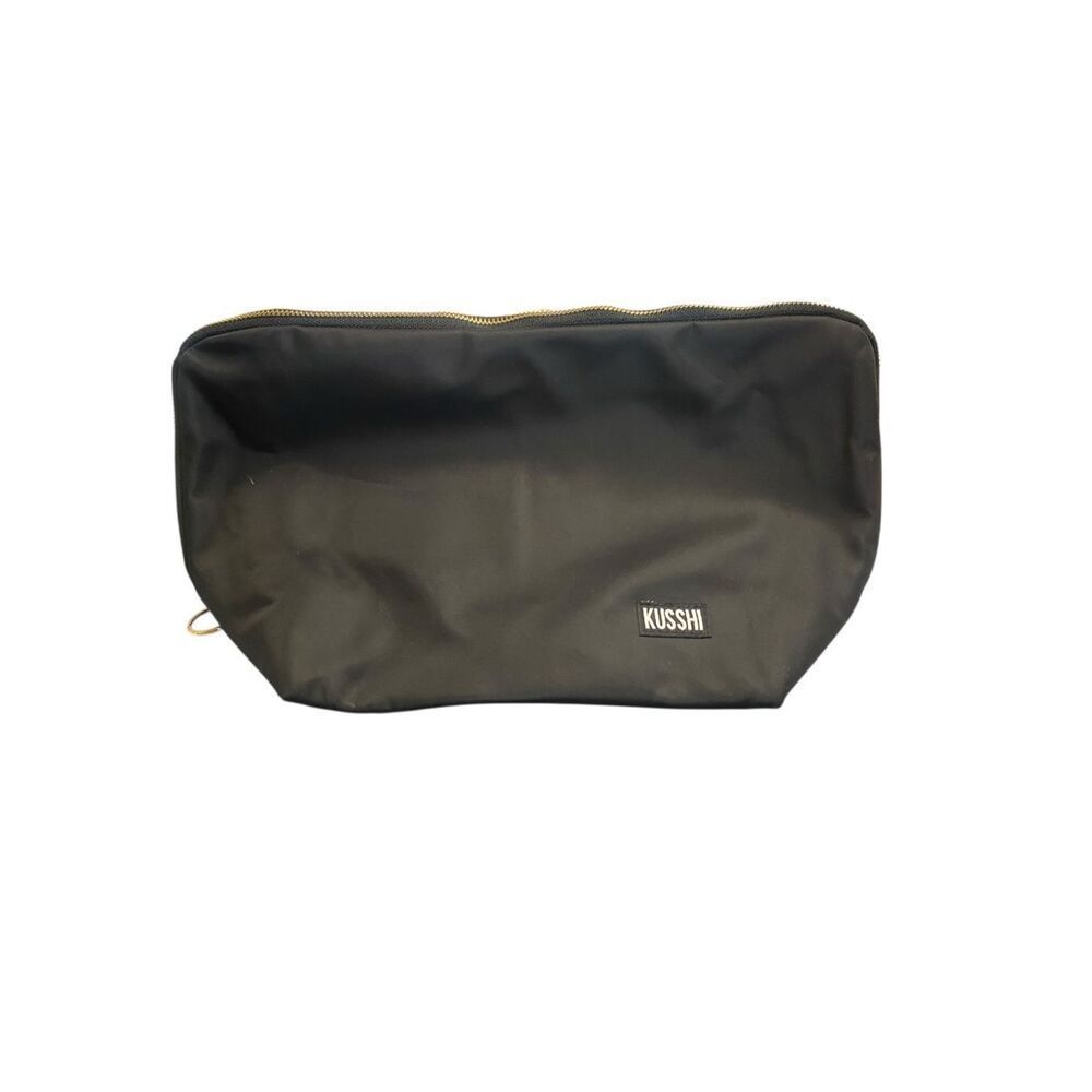 KUSSHI Everyday Makeup Bag Black Nylon Travel Pouch Machine Washable Gold Hardwa